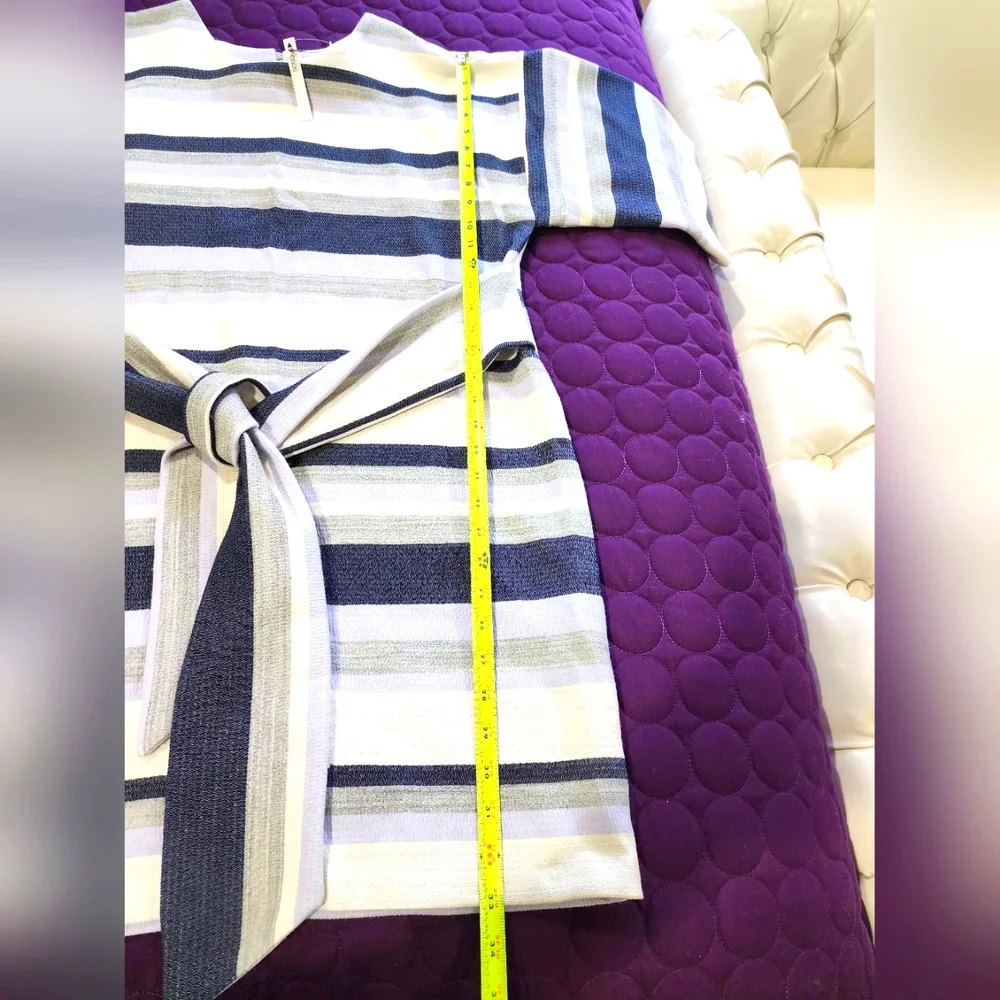 NWT ASOS Tie Front Shift Dress in Natural Fiber Stripe Size 12 - Picture 8 of 12